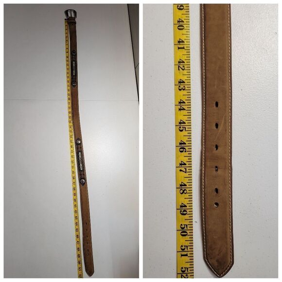 Nocona Top Hand Leather Western Belt Tan with Black Billet Silver Concho Men's - Picture 13 of 14